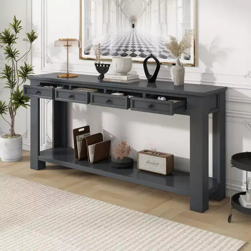 GDFStudio Tavolo consolle Lance in legno massello con cassetti e ripiano inferiore