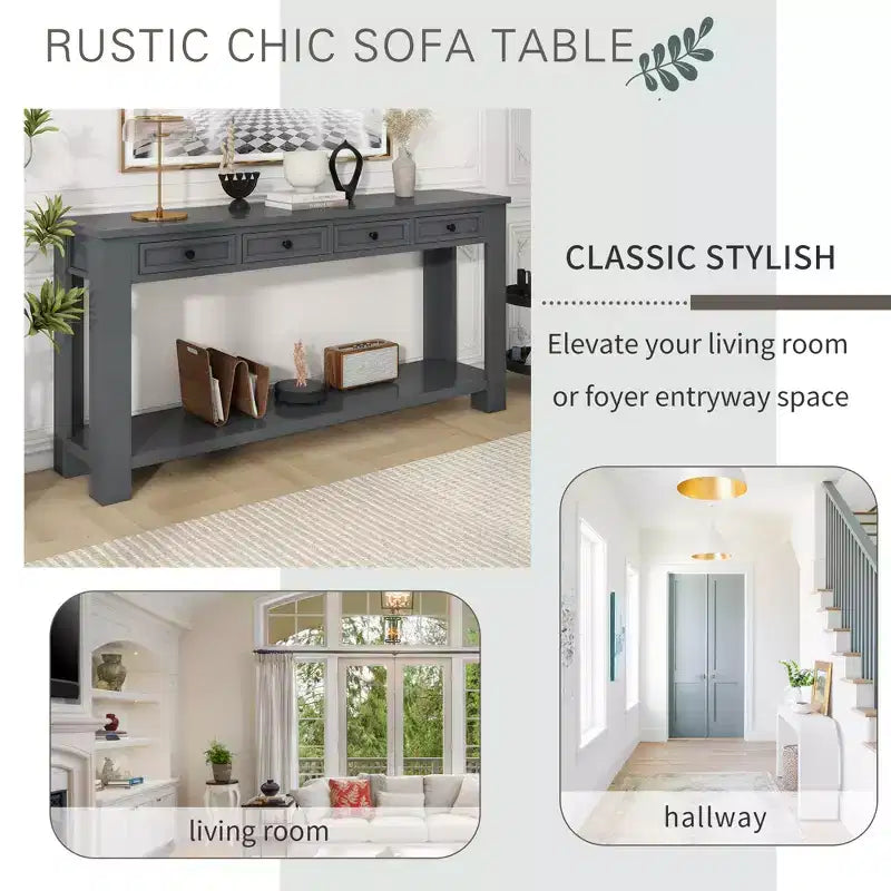 GDFStudio Tavolo consolle Lance in legno massello con cassetti e ripiano inferiore