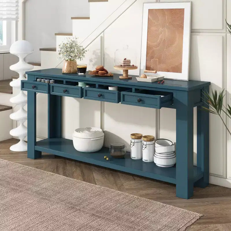 GDFStudio Tavolo consolle Lance in legno massello con cassetti e ripiano inferiore