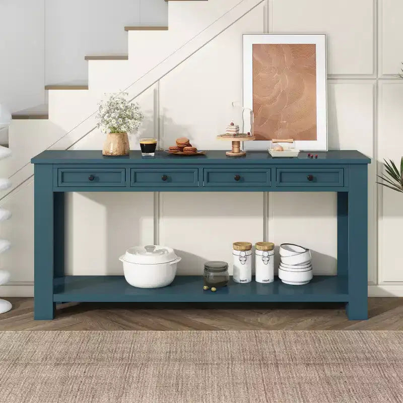 GDFStudio Tavolo consolle Lance in legno massello con cassetti e ripiano inferiore
