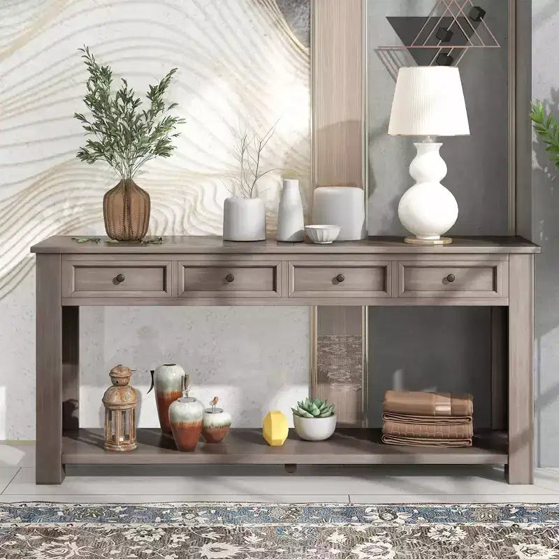 GDFStudio Tavolo consolle Lance in legno massello con cassetti e ripiano inferiore