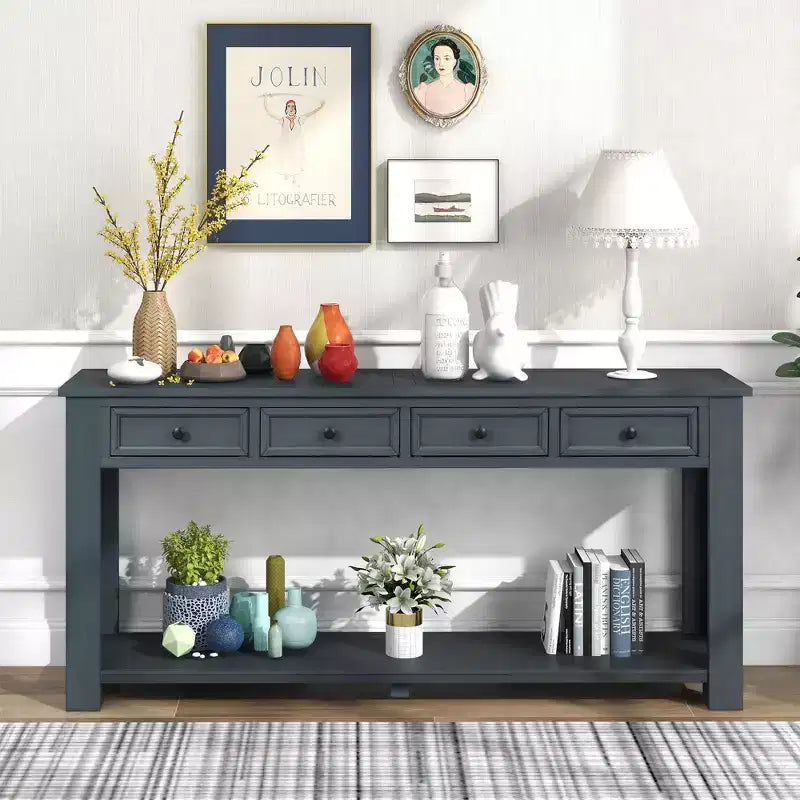GDFStudio Tavolo consolle Lance in legno massello con cassetti e ripiano inferiore