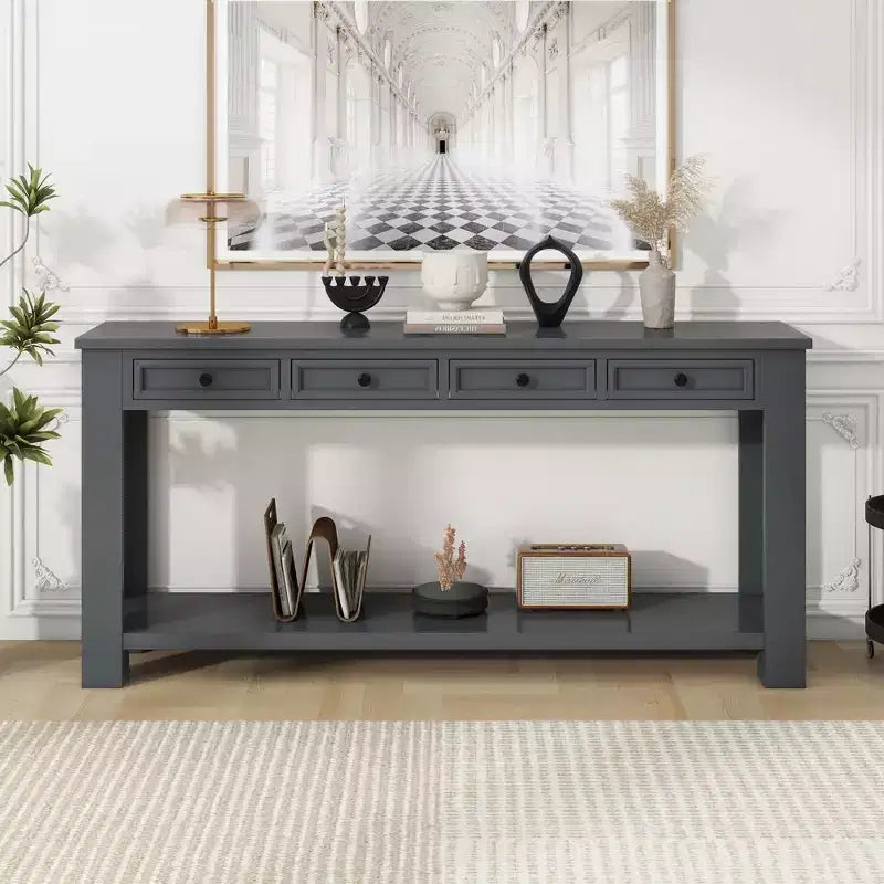 GDFStudio Tavolo consolle Lance in legno massello con cassetti e ripiano inferiore