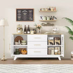 COZONY 56 Credenza Buffet con 2 Ante in Vetro Scanalato, 3 Grandi Cassetti, Mobile Bar Moderno per Cucina Sala da Pranzo Soggiorno