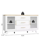 COZONY 56 Credenza Buffet con 2 Ante in Vetro Scanalato, 3 Grandi Cassetti, Mobile Bar Moderno per Cucina Sala da Pranzo Soggiorno