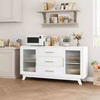 COZONY 56 Credenza Buffet con 2 Ante in Vetro Scanalato, 3 Grandi Cassetti, Mobile Bar Moderno per Cucina Sala da Pranzo Soggiorno