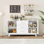 COZONY 56 Credenza Buffet con 2 Ante in Vetro Scanalato, 3 Grandi Cassetti, Mobile Bar Moderno per Cucina Sala da Pranzo Soggiorno