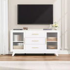 COZONY 56 Sideboard Buffet Cabinet with 2 Fluted Glass Doors, 3 Large Drawers Modern Coffee Bar for Kitchen Dining Living Room