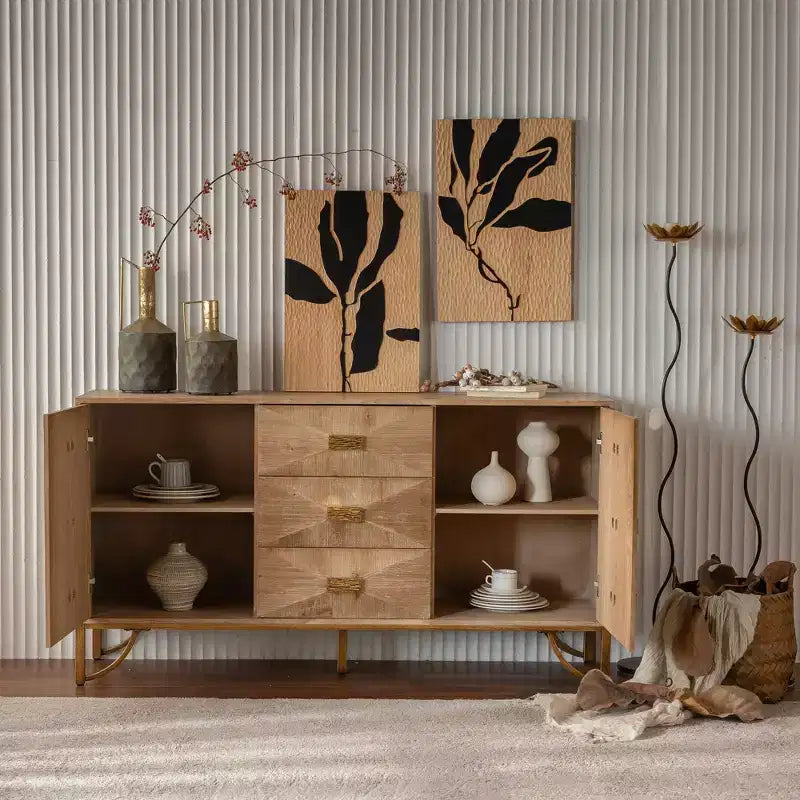 Comò moderno a 9 cassetti CLIHOME, cassettiere in legno chiaro, mobile TV per camera da letto, soggiorno, corridoio