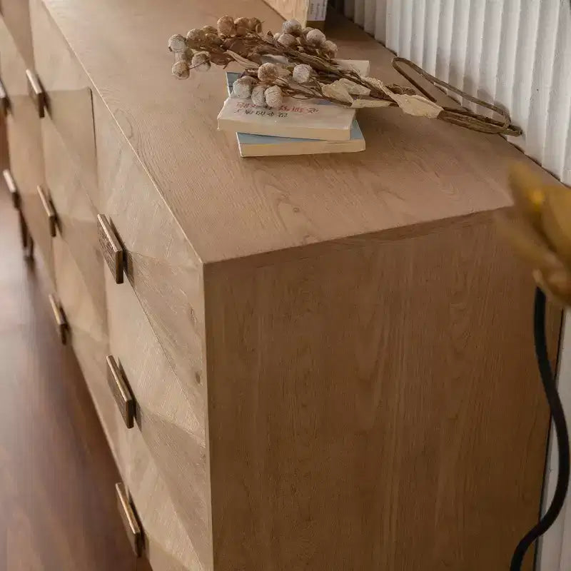 Comò moderno a 9 cassetti CLIHOME, cassettiere in legno chiaro, mobile TV per camera da letto, soggiorno, corridoio