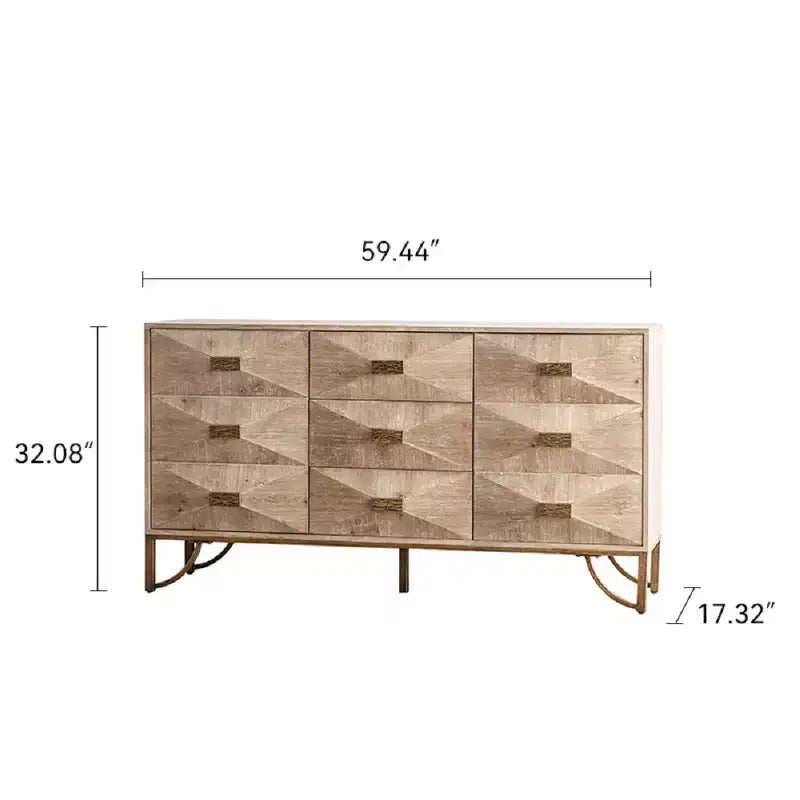 Comò moderno a 9 cassetti CLIHOME, cassettiere in legno chiaro, mobile TV per camera da letto, soggiorno, corridoio