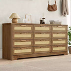 Comò a 12 cassetti per camera da letto, cassettiera moderna in rattan, organizer in legno con cassetti e maniglie in pannello di rattan, per cameretta, ingresso