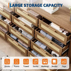 Comò a 12 cassetti per camera da letto, cassettiera moderna in rattan, organizer in legno con cassetti e maniglie in pannello di rattan, per cameretta, ingresso