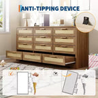 Comò a 12 cassetti per camera da letto, cassettiera moderna in rattan, organizer in legno con cassetti e maniglie in pannello di rattan, per cameretta, ingresso