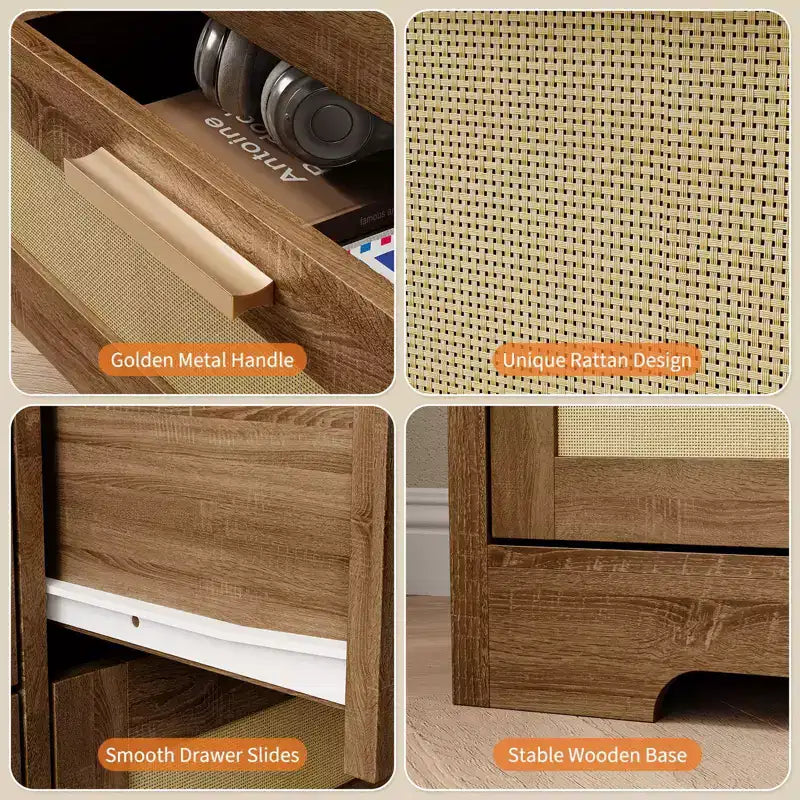 Comò a 12 cassetti per camera da letto, cassettiera moderna in rattan, organizer in legno con cassetti e maniglie in pannello di rattan, per cameretta, ingresso