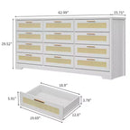 Comò a 12 cassetti per camera da letto, cassettiera moderna in rattan, organizer in legno con cassetti e maniglie in pannello di rattan, per cameretta, ingresso