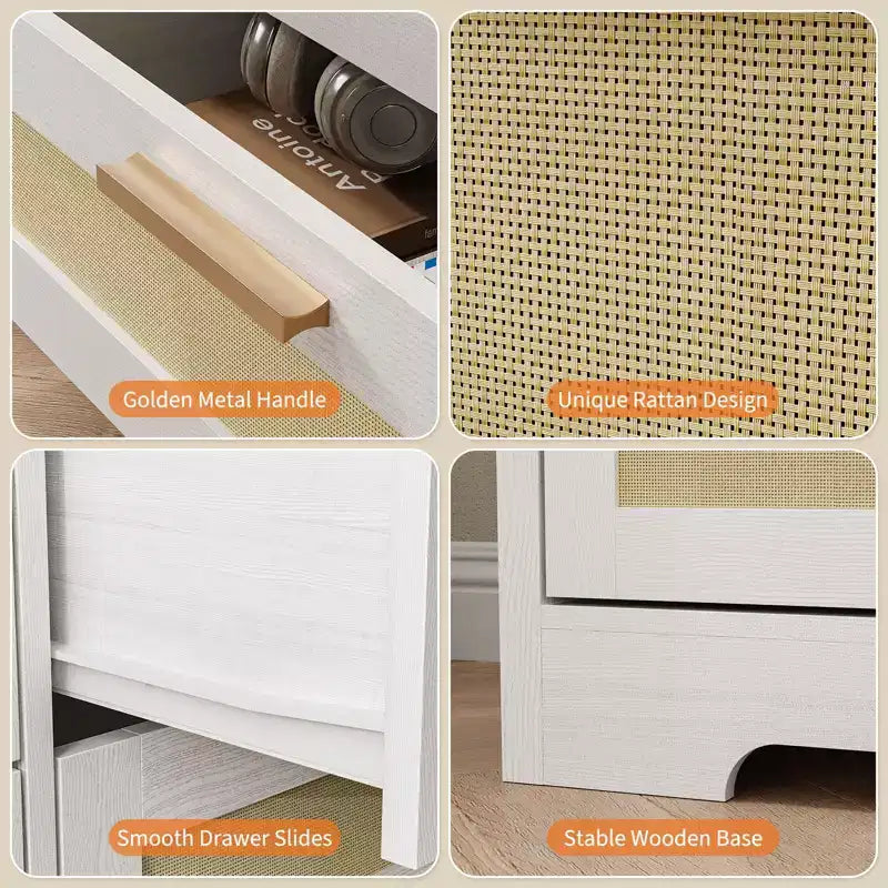 Comò a 12 cassetti per camera da letto, cassettiera moderna in rattan, organizer in legno con cassetti e maniglie in pannello di rattan, per cameretta, ingresso