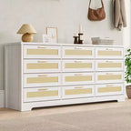 Comò a 12 cassetti per camera da letto, cassettiera moderna in rattan, organizer in legno con cassetti e maniglie in pannello di rattan, per cameretta, ingresso