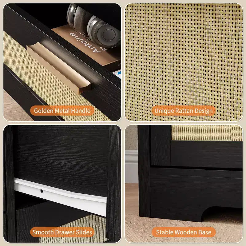 Comò a 12 cassetti per camera da letto, cassettiera moderna in rattan, organizer in legno con cassetti e maniglie in pannello di rattan, per cameretta, ingresso