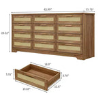 Comò a 12 cassetti per camera da letto, cassettiera moderna in rattan, organizer in legno con cassetti e maniglie in pannello di rattan, per cameretta, ingresso