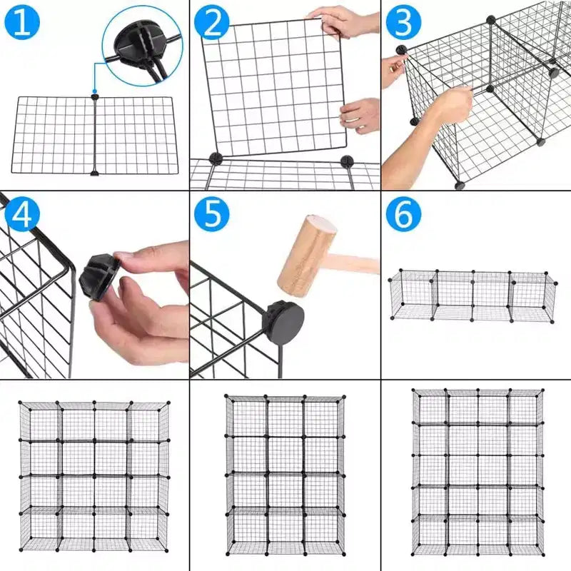 Acekool Organizzatore Modulare Fai da Te a 20 Scomparti, Libreria e Scaffali Multi-Unità in Rete Metallica, Design Regolabile, Nero