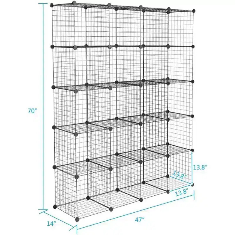 Acekool Organizzatore Modulare Fai da Te a 20 Scomparti, Libreria e Scaffali Multi-Unità in Rete Metallica, Design Regolabile, Nero