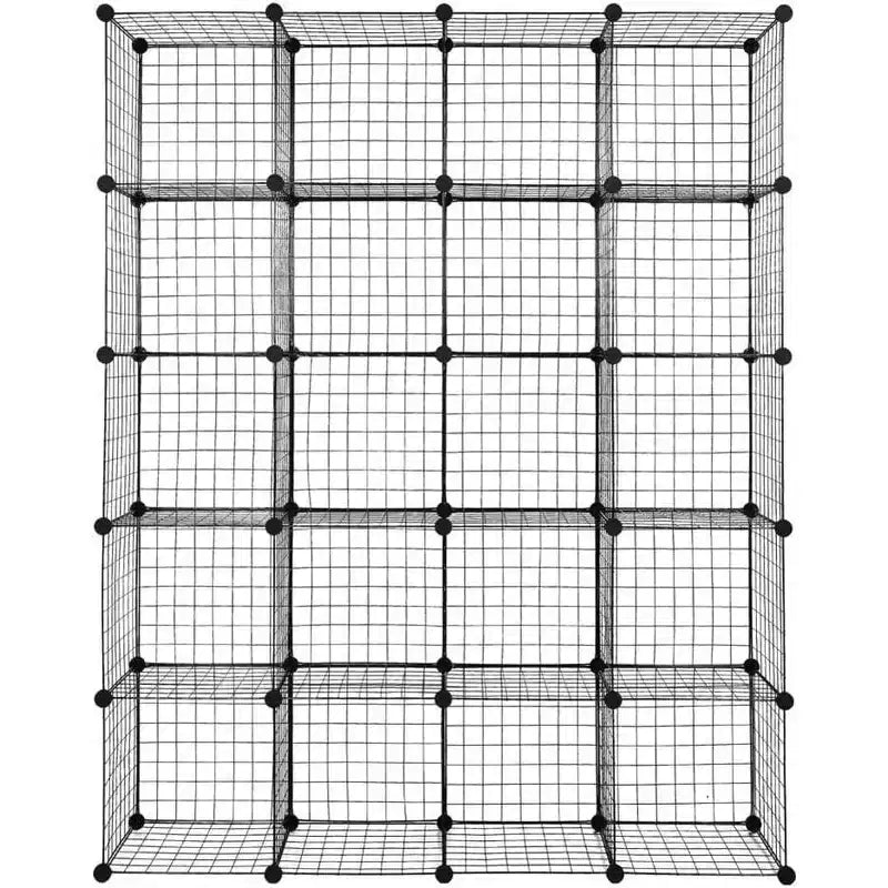 Acekool Organizzatore Modulare Fai da Te a 20 Scomparti, Libreria e Scaffali Multi-Unità in Rete Metallica, Design Regolabile, Nero