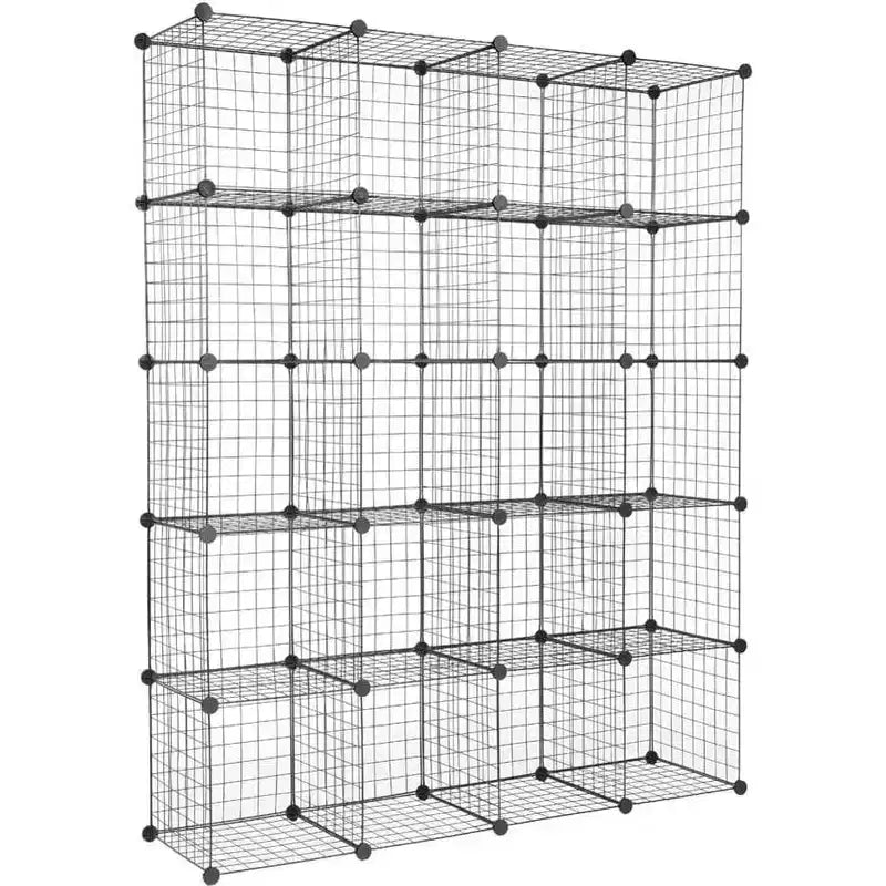 Acekool Organizzatore Modulare Fai da Te a 20 Scomparti, Libreria e Scaffali Multi-Unità in Rete Metallica, Design Regolabile, Nero
