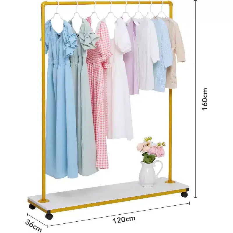 Acekool Gold Appendiabiti con Ruote - Appendiabiti in Metallo Resistente con Ruote e Ripiani per Casa/Boutique