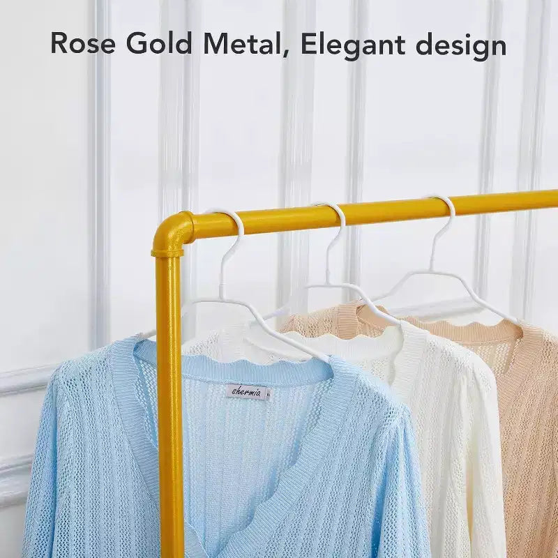 Acekool Gold Appendiabiti con Ruote - Appendiabiti in Metallo Resistente con Ruote e Ripiani per Casa/Boutique
