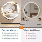 Specchio per Trucco Rotondo con Contenitore Rimovibile, Girevole a 360°, Adatto per Scrivania, Camera da Letto, Facile da Montare, Oro