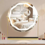 Specchio per Trucco Rotondo con Contenitore Rimovibile, Girevole a 360°, Adatto per Scrivania, Camera da Letto, Facile da Montare, Oro