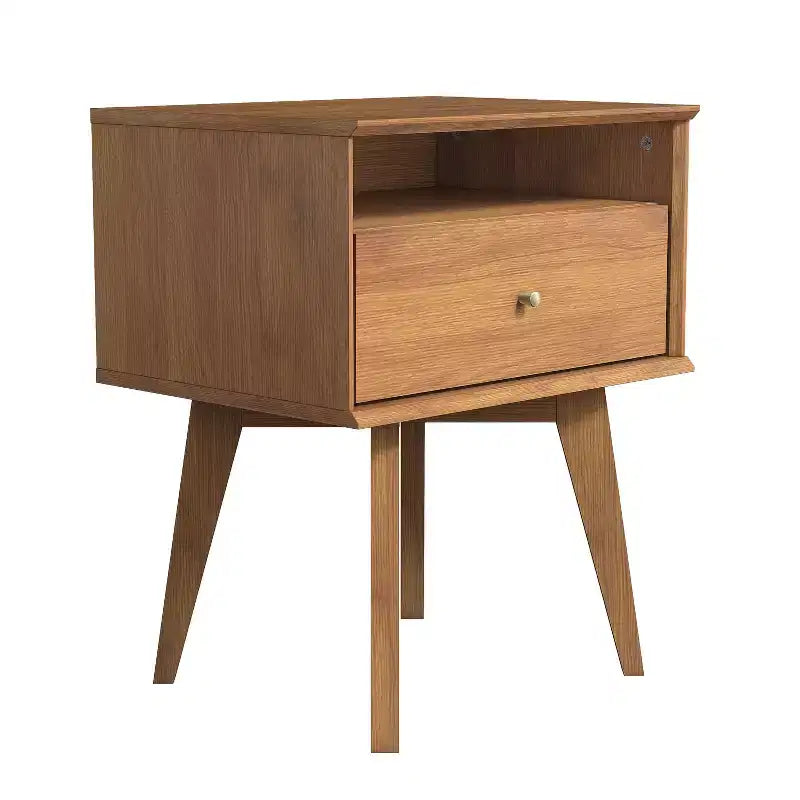 Galano Abby Serene Comodino con 1 cassetto e contenitore, set da 2 - Noce Ambrato
