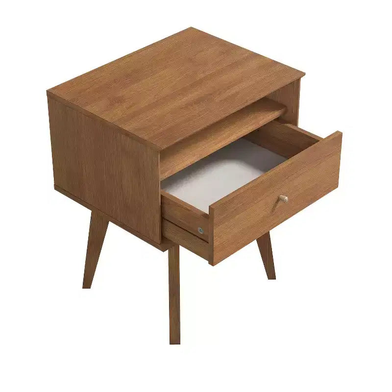 Galano Abby Serene Comodino con 1 cassetto e contenitore, set da 2 - Noce Ambrato