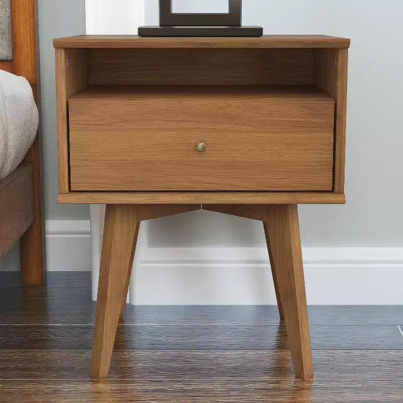 Galano Abby Serene Comodino con 1 cassetto e contenitore, set da 2 - Noce Ambrato