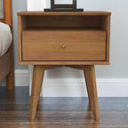 Galano Abby Serene Comodino con 1 cassetto e contenitore, set da 2 - Noce Ambrato