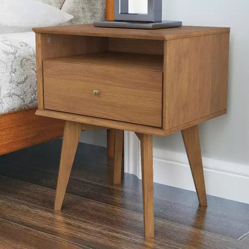 Galano Abby Serene Comodino con 1 cassetto e contenitore, set da 2 - Noce Ambrato