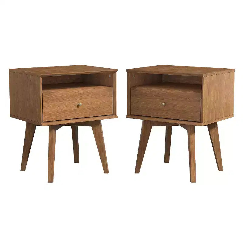 Galano Abby Serene Comodino con 1 cassetto e contenitore, set da 2 - Noce Ambrato