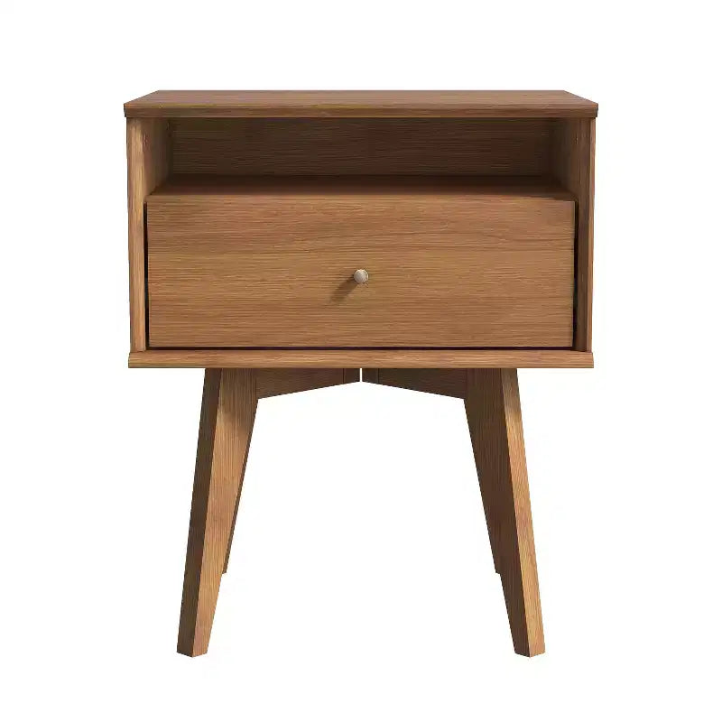 Galano Abby Serene Comodino con 1 cassetto e contenitore, set da 2 - Noce Ambrato