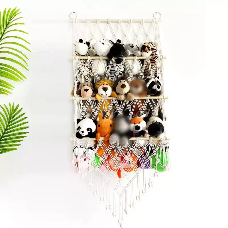TROPOW Rete per riporre giocattoli, amaca in macramè per animali di peluche, organizer per giocattoli da appendere, portaoggetti in rete per la stanza dei bambini, sala giochi, A