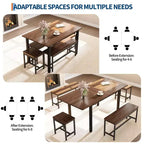 TROPOW Set da Pranzo Allungabile per 6-8 Persone, Tavolo in Legno Stile Rustico con 2 Panche e 2 Sgabelli