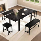 TROPOW Set da Pranzo Allungabile per 6-8 Persone, Tavolo in Legno Stile Rustico con 2 Panche e 2 Sgabelli