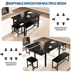 TROPOW Set da Pranzo Allungabile per 6-8 Persone, Tavolo in Legno Stile Rustico con 2 Panche e 2 Sgabelli