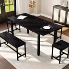 TROPOW Set da Pranzo Allungabile per 6-8 Persone, Tavolo in Legno Stile Rustico con 2 Panche e 2 Sgabelli