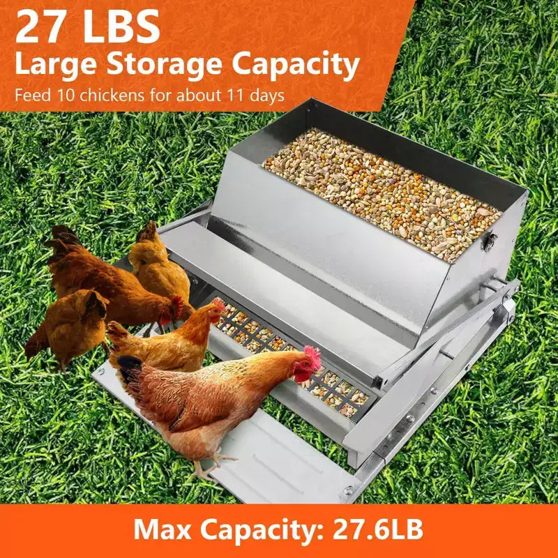 Mangiatoia per Galline, Automatica 12,2 kg Acciaio Zincato - A Pedale, Anti Ratti, Zero Sprechi, Alimenta 10 Galline per 11 Giorni, Adatta per Anatre, Galline Nane, Fagianidi