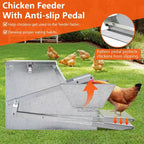 Mangiatoia per Galline, Automatica 12,2 kg Acciaio Zincato - A Pedale, Anti Ratti, Zero Sprechi, Alimenta 10 Galline per 11 Giorni, Adatta per Anatre, Galline Nane, Fagianidi