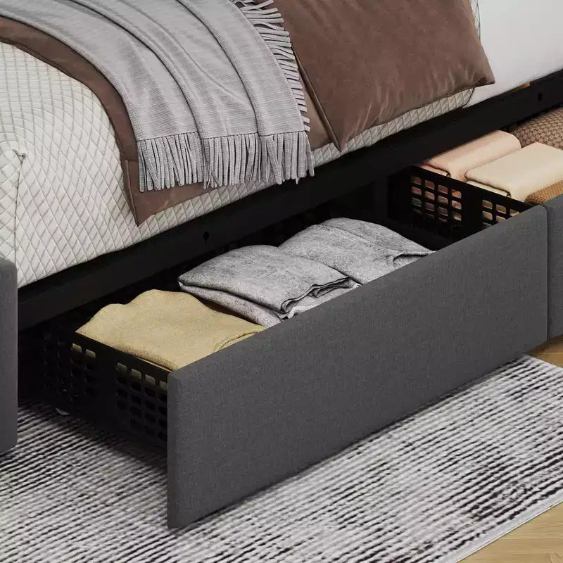 Struttura letto, letto a piattaforma con 4 cassetti contenitore - Testiera regolabile, Supporto a doghe in legno, Nessuna necessità di rete a molle