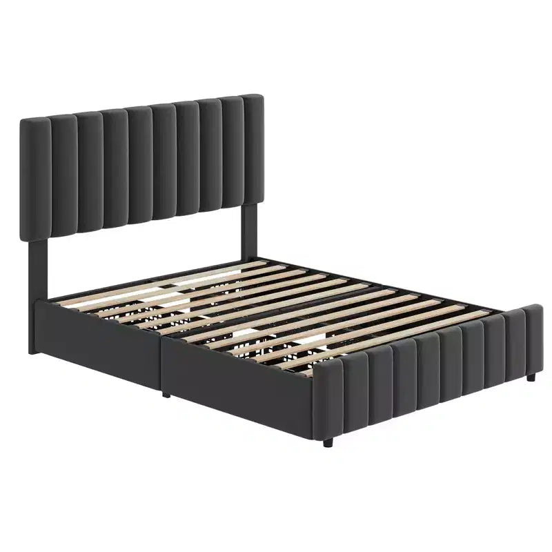 Struttura letto, letto a piattaforma con 4 cassetti contenitore - Testiera regolabile, Supporto a doghe in legno, Nessuna necessità di rete a molle