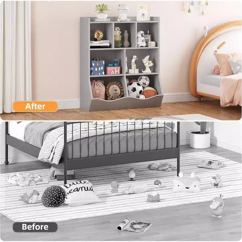 Acekool Libreria per Bambini a 3 Livelli e Mobile Contenitore per Giocattoli, Organizzatore Multi-Scomparto per Camera da Letto, Sala Giochi, Aule, Confezione da 2