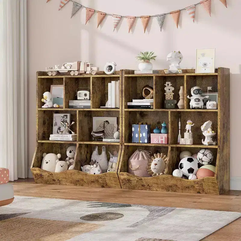 Acekool Libreria per Bambini a 3 Livelli e Mobile Contenitore per Giocattoli, Organizzatore Multi-Scomparto per Camera da Letto, Sala Giochi, Aule, Confezione da 2